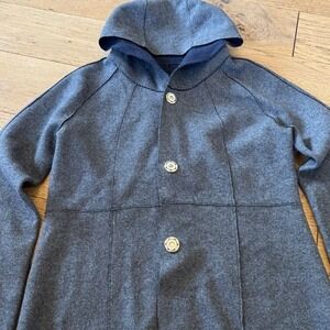 Venario Reversible Wool Blend Hooded Jacket Grey Button Front Size S (1275)